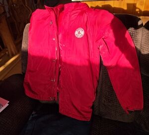 Men's Red Puffer Jacket with Chest Patch